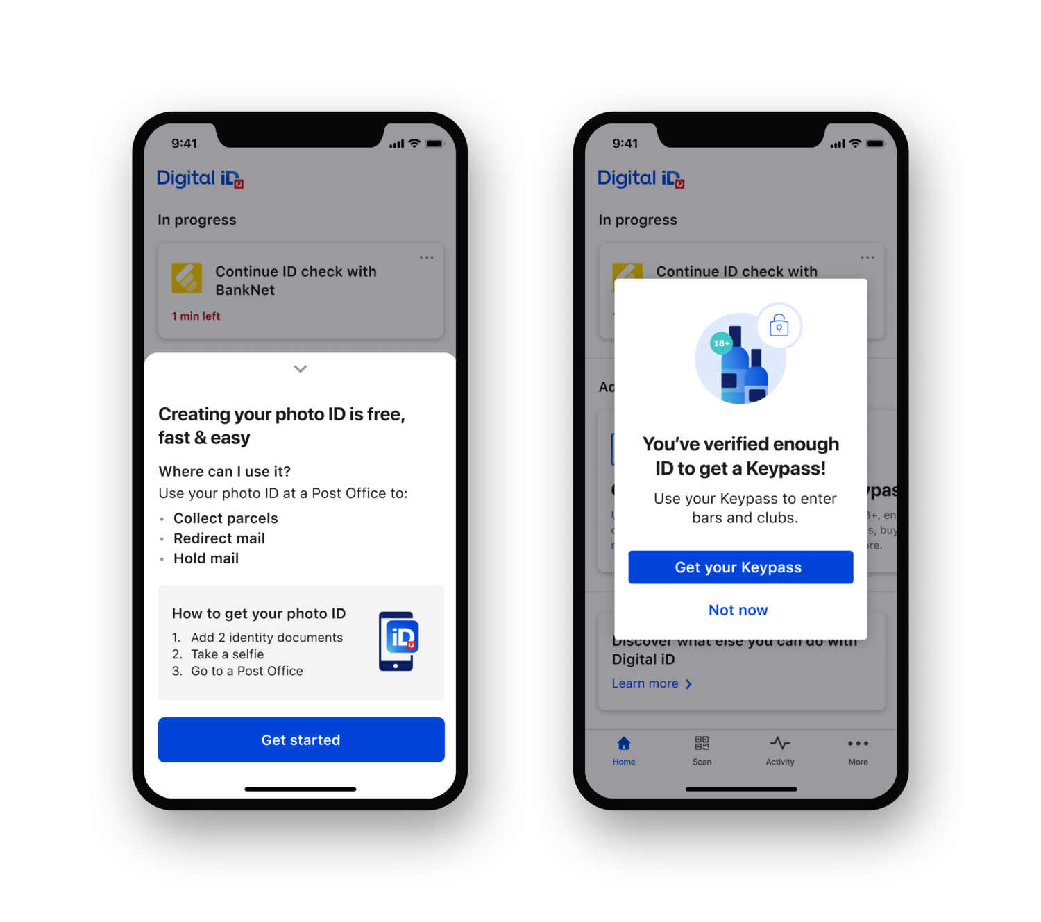 Digital iD journey and job screens