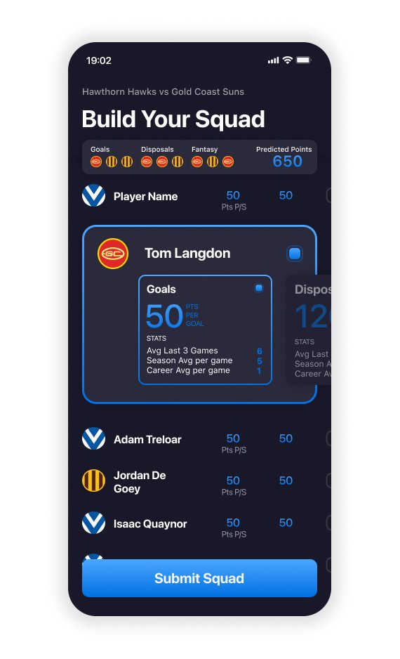 Dark mode sports app screen